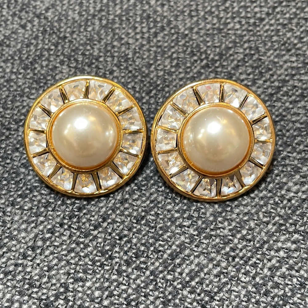 NAPIER Rhinestone and Faux Pearl Goldtone Earrings.
